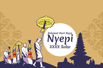 Indonesian translate: Happy Nyepi Day, Vector Illustration. Suitable for greeting card, poster and banner 