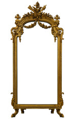 Antique museum gilded frame on legs for mirror isolated on transparent background