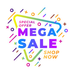 Mega Sale banner template. A rectangular shaped banner with a gradation that reads Mega Sale