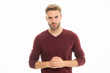 casual man with stubble isolated on white. man with stubble in studio. man with stubble