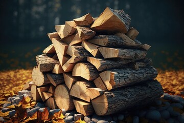 an outside pile of firewood. Generative AI