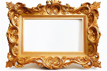 Old antique gold frame over white background. Generative AI