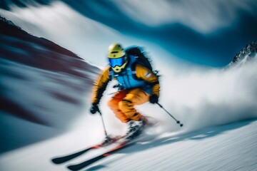 Skier going down the mountain. Generative AI