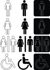 Public Restroom Icons: Men's and Women's Toilet Illustrations