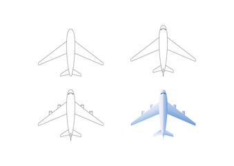 Drawing Airplane Step By Step Vector Icon. Vector Drawing Plane