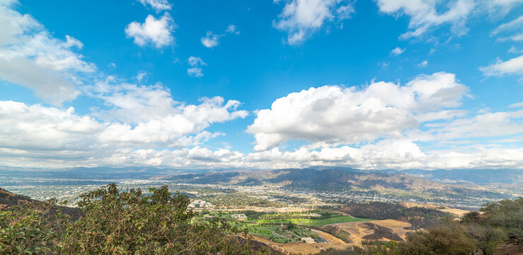 Panoramic view of San Fernando valley under a cloudy sky