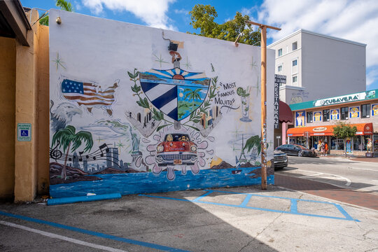 Street art with cuban and american symbols at Little Havana in Miami
