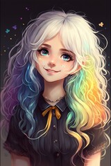 Adorable Kawaii Girl with Stunning White Hair and Charming Smile Generative AI