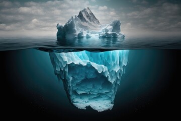 Obraz premium Iceberg. Subconsciousness symbolism. Global Warming Concept. Tip of the iceberg. Generative ai. 