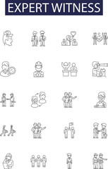 Expert witness line vector icons and signs. Witness, Testimony, Litigation, Evidence, Arbitration, Courtroom, Lawyer, Judge outline vector illustration set