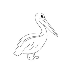 Vector isolated one single standing pelican bird side view colorless black and white contour line easy drawing