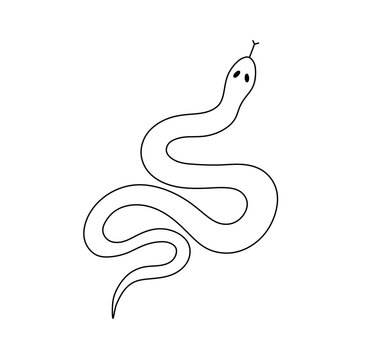 Vector isolated one single simplest crawling snake top view colorless black and white contour line easy drawing