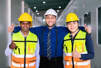 success business manager engineer teamwork celebrate for success job construction work of technology refinery warehouse for storage shipping and solar power energy business in industry area