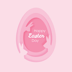 Happy Easter Day greeting card. Pink paper cut out of an egg with the words happy easter day on it