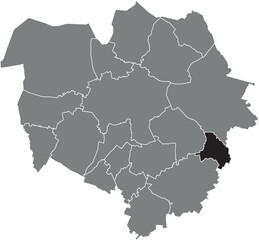 Black flat blank highlighted location map of the  VILLERS-SAINT-GHISLAIN DISTRICT inside gray administrative map of MONS, Belgium