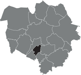 Black flat blank highlighted location map of the  MESVIN DISTRICT inside gray administrative map of MONS, Belgium