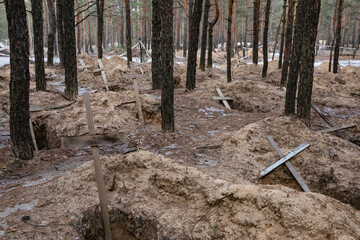 Mass grave site near Izium for civilian victims of war