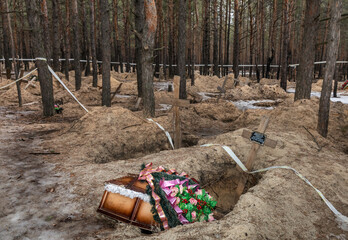 Mass grave site near Izium for civilian victims of war