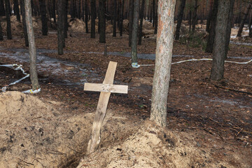Mass grave site near Izium for civilian victims of war