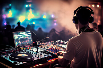 Fototapeta na wymiar A DJ in a night club in the spotlight. AI Generated