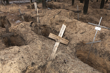 Mass grave site near Izium for civilian victims of war