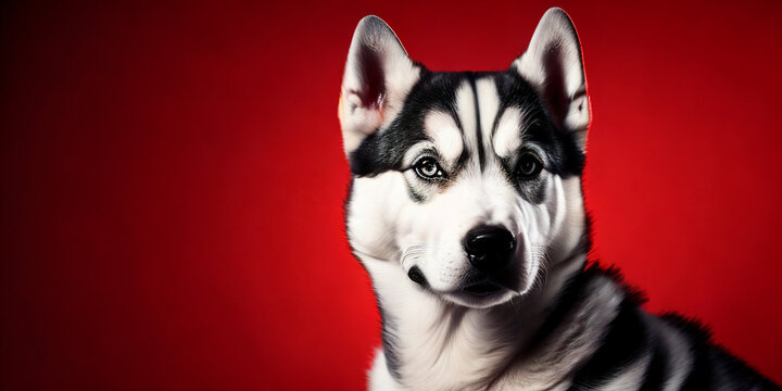 Husky portrait over a luminous red background - Animal photos - pedigree dog picture