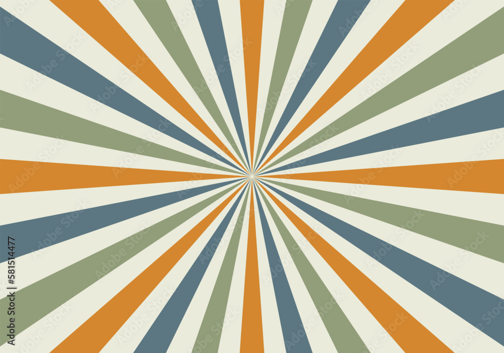 Wall mural retro sun burst background with colorful stripes and rays vector