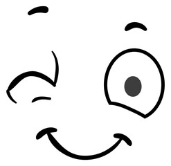 Winked eye cartoon face expression. Comic emotion