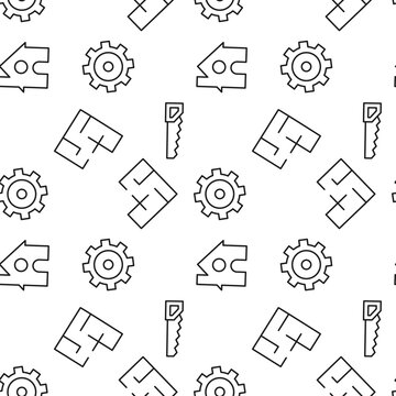 Vector seamless pattern of saw, gear, cogwheel, saw on white background. It can be used for textile, backgrounds, placards, banners, backgrounds