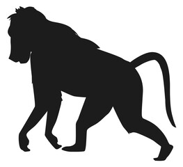 Wild monkey black silhouette. Primate symbol. Zoo animal