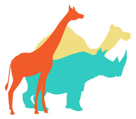 African fauna logo. Wild animals color silhouettes