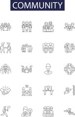 Community line vector icons and signs. Networking, Sharing, Support, Cooperation, Connect, United, Bonding, Caring outline vector illustration set