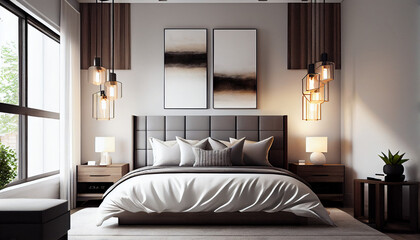 bedroom in hotel traditional design, generative ai