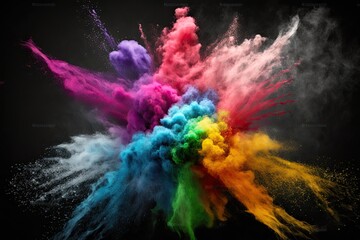 An image of a multicolor powder explosion on a black background, with a realistic photo of a seamless texture. Generative AI