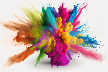 Obraz na płótnie Canvas Holi color powder explosion with rainbow on isolated white background, burst of vibrant colors. Generative AI