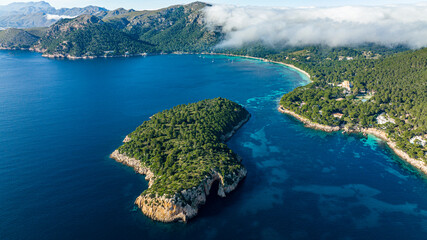 Aerial view of Formentor Peninsula with Formentor Beach, Hotel Royal Hideaway Formentor, Hotel...
