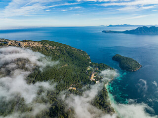 Aerial view of Formentor Peninsula with Formentor Beach, Hotel Royal Hideaway Formentor, Hotel...