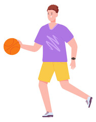 Man playing basketball. Sport player hold ball