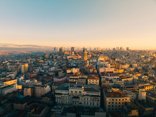 Fototapeta na wymiar Aerial view of the Galata tower and skyline of Istanbul at sunrise. 