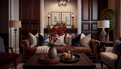 living room interior modern design, generative ai