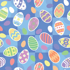 Fun Pastel Pattern of Colorful Easter Eggs in Checkered Background