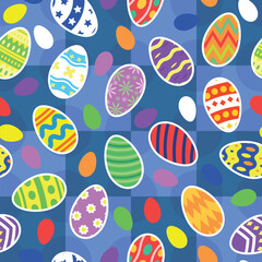 Fun Pattern of Colorful Easter Eggs in Checkered Background