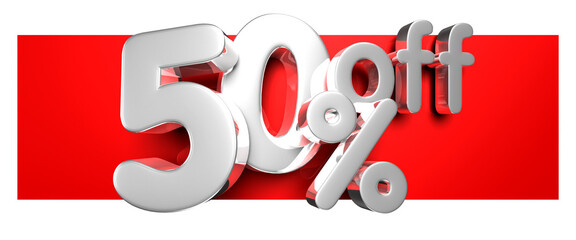 50 percent off 3D illustration. Advertising signs. Product design. Product sales.