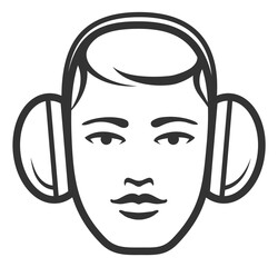 Man in headphones line icon. Ear noise protection