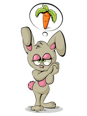 Cute Rabbit Girl Thinking About Carrots Illustration On Transparent Background