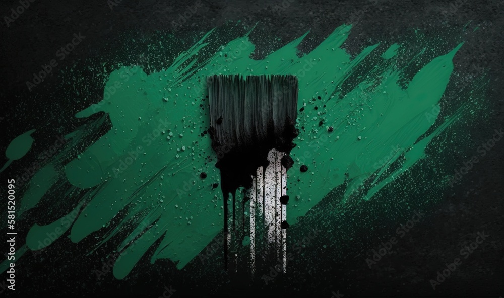 Poster a black and green paint stroke with a white strip of paint in the middle of the image and a black an