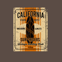 Vintage Surf board grunge Poster vector Illustration t-shirt print design Typographic print poster,sign,label vector