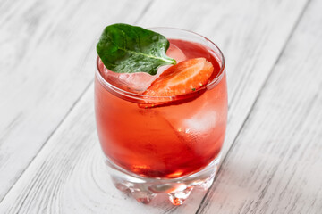 Glass of Strawberry Basil Lemonade cocktail