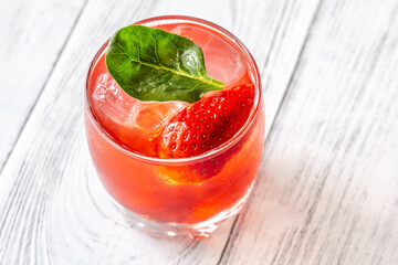 Glass of Strawberry Basil Lemonade cocktail
