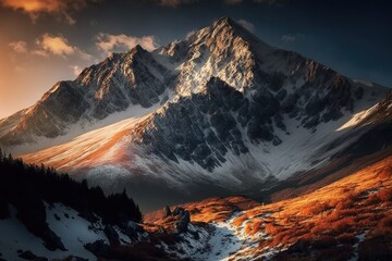 Plakat Amazing mountain scenery, Slovakia's High Tatras Mountains, and the 2494 meter high Krivan peak. Generative AI